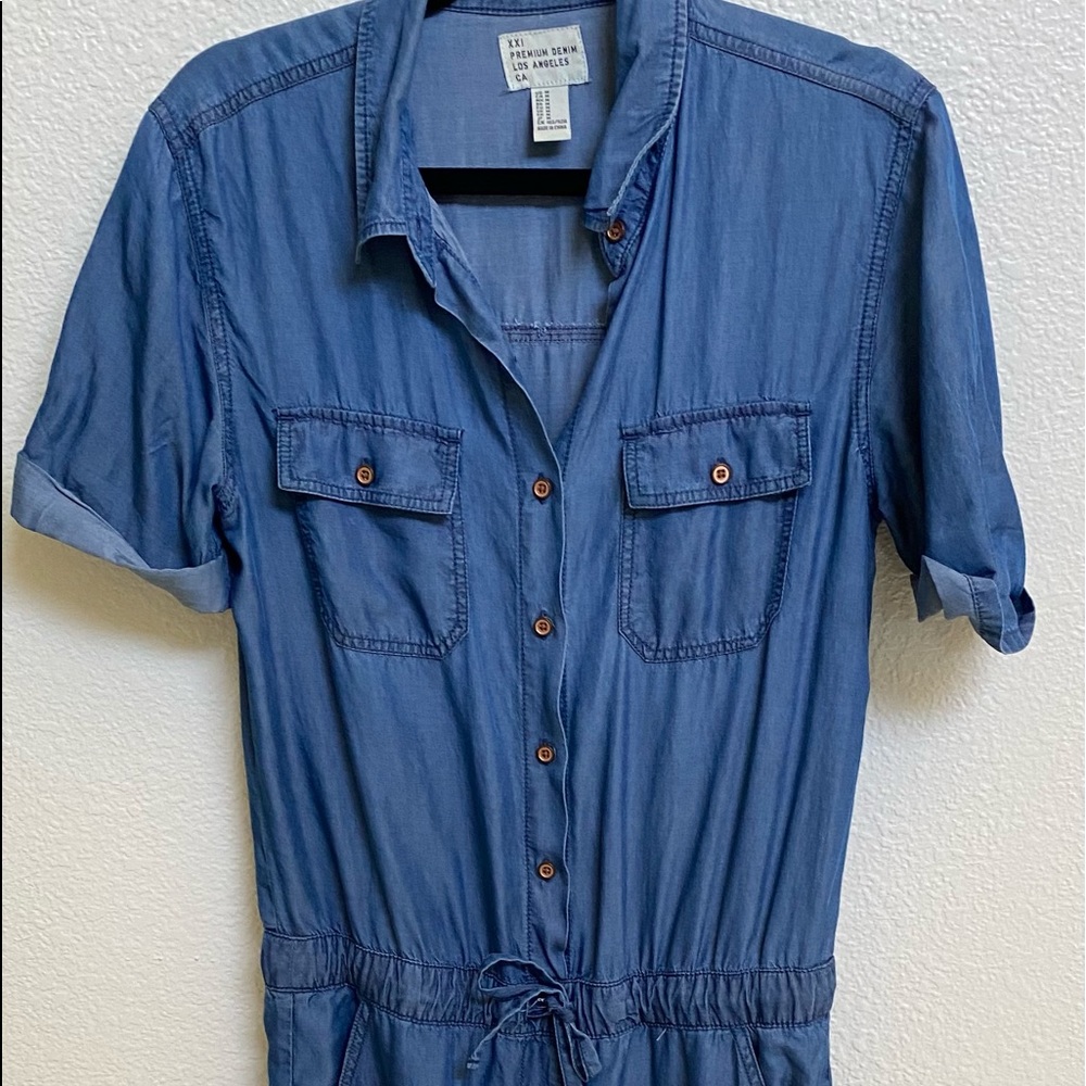 jumpsuit denim gather around ankles